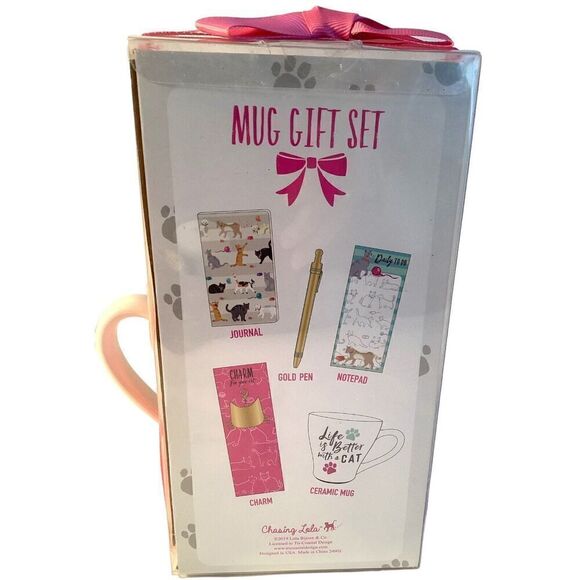 “Life Is Better With A Cat” Mug Desk Set Gift Charm Pen Journal Notepad Cup - Picture 3 of 3
